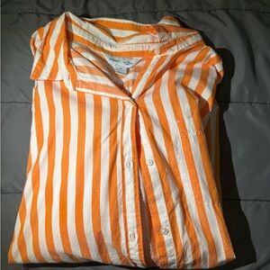 Orange and White Womens Striped Old Navy Button Up